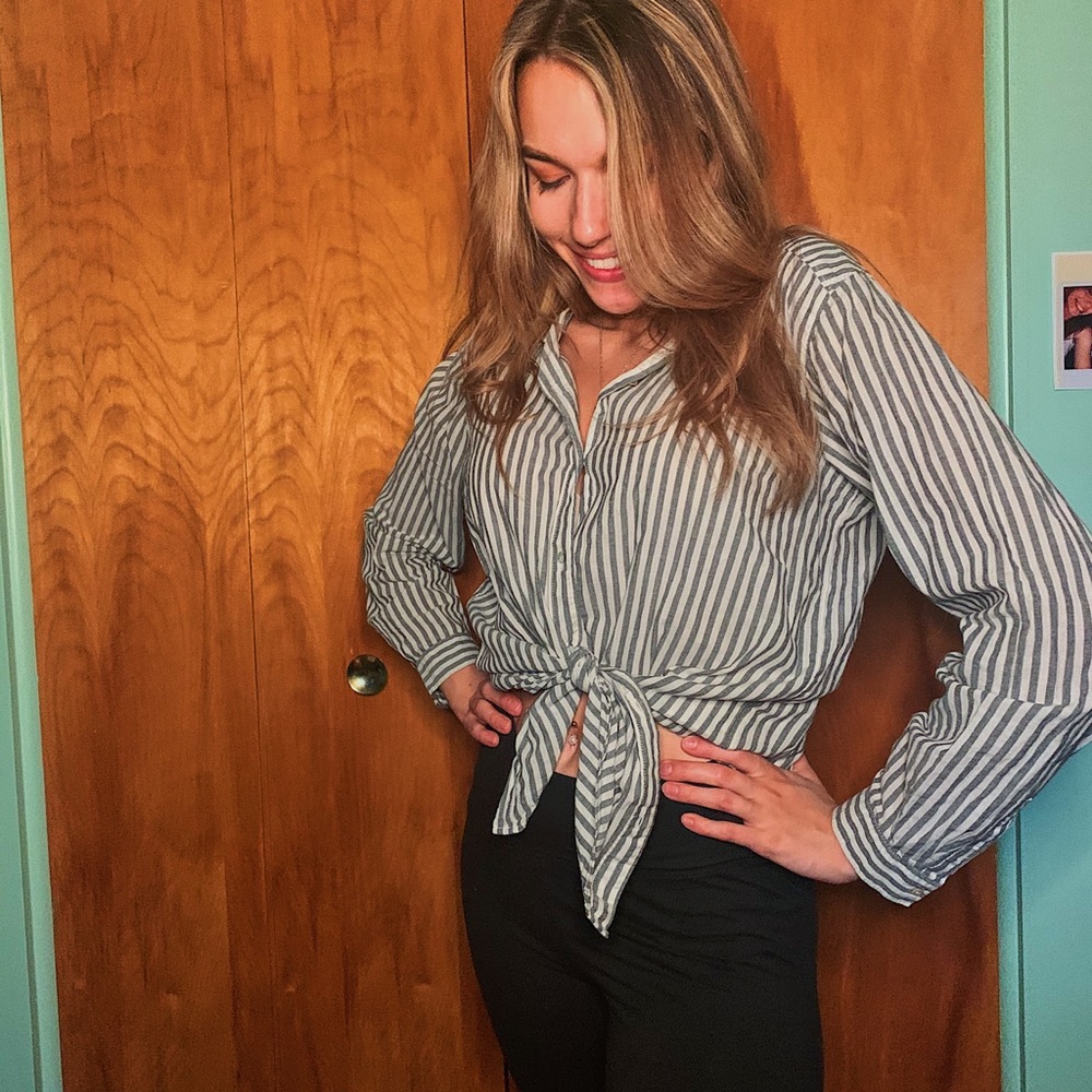 Striped Gray and White Button Down